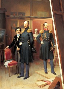 Bogdan Villevalde, Nicholas I of Russia and Alexander Nikolayevich in 1854. Free illustration for personal and commercial use.