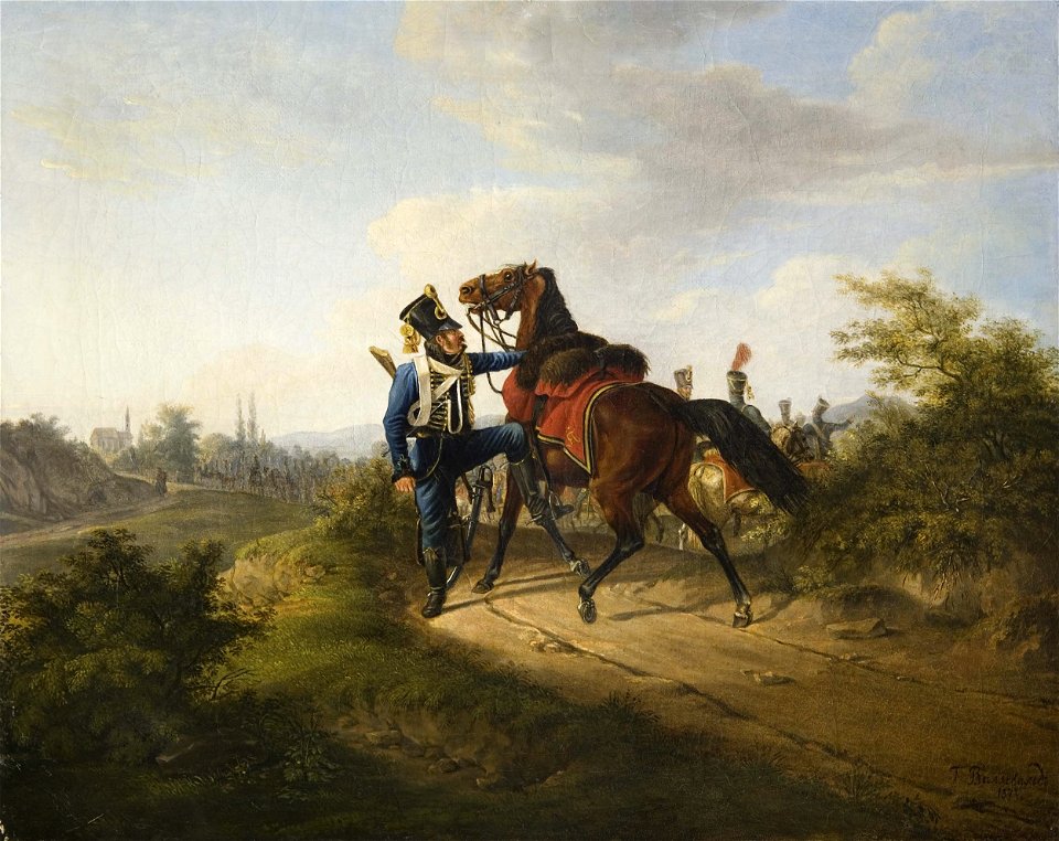 Bogdan Villevalde - Russische Leibhusaren in romantischer Sommerlandschaft, 1873