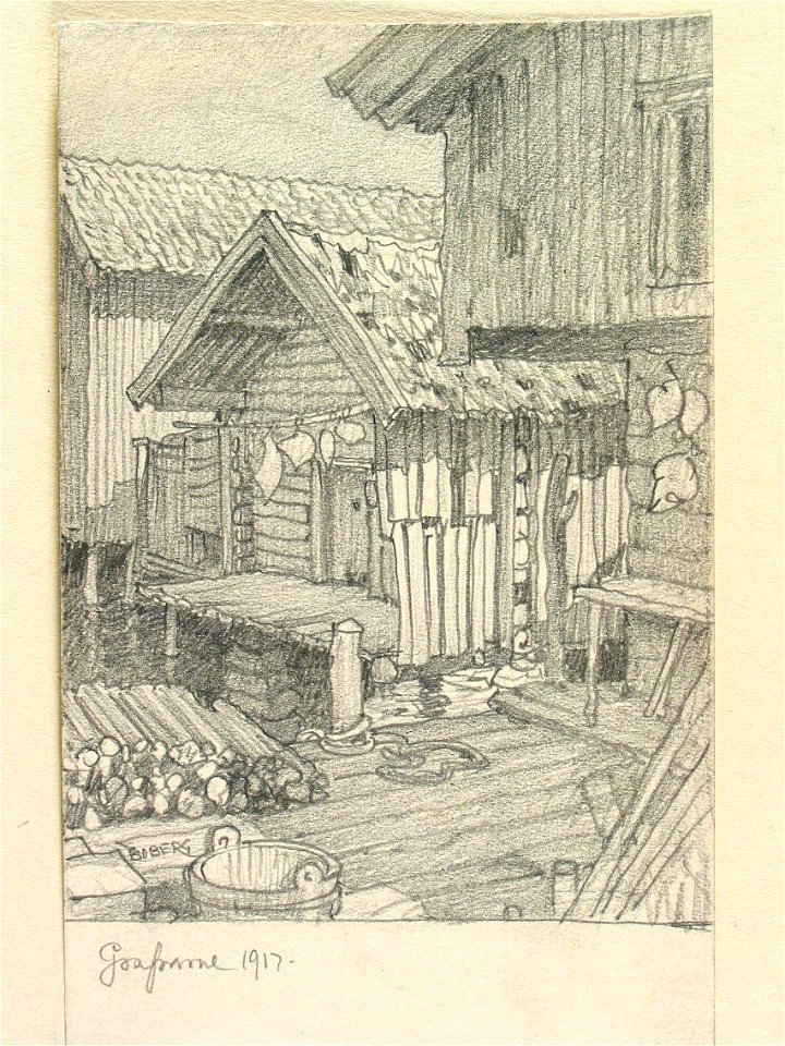 Bohuslän, Gravarne. Bodar. Teckning av Ferdinand Boberg - Nordiska museet - NMA.0088005