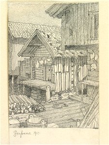 Bohuslän, Gravarne. Bodar. Teckning av Ferdinand Boberg - Nordiska museet - NMA.0088005