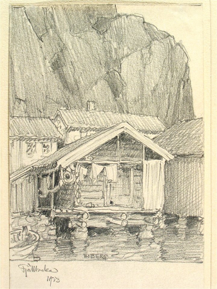 Bohuslän, Fjällbacka. Bodar. Teckning av Ferdinand Boberg - Nordiska museet - NMA.0087975