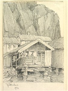 Bohuslän, Fjällbacka. Bodar. Teckning av Ferdinand Boberg - Nordiska museet - NMA.0087975