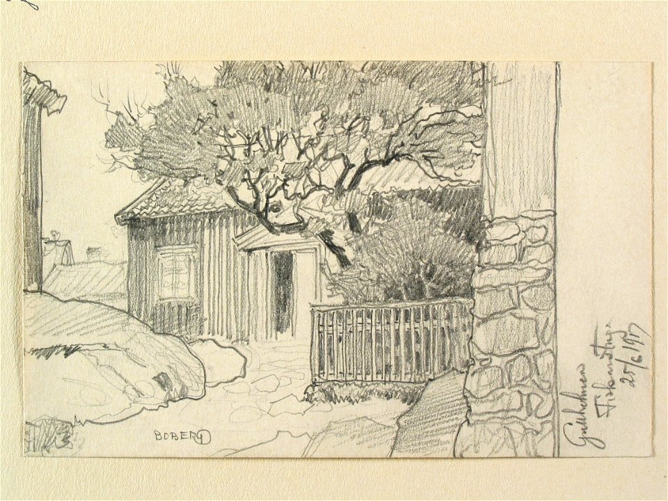 Bohuslän, Gullholmen. Fiskarstuga. Teckning av Ferdinand Boberg - Nordiska museet - NMA.0087992
