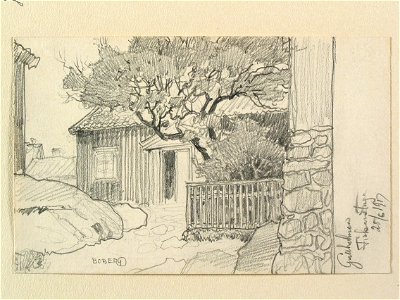 Bohuslän, Gullholmen. Fiskarstuga. Teckning av Ferdinand Boberg - Nordiska museet - NMA.0087992