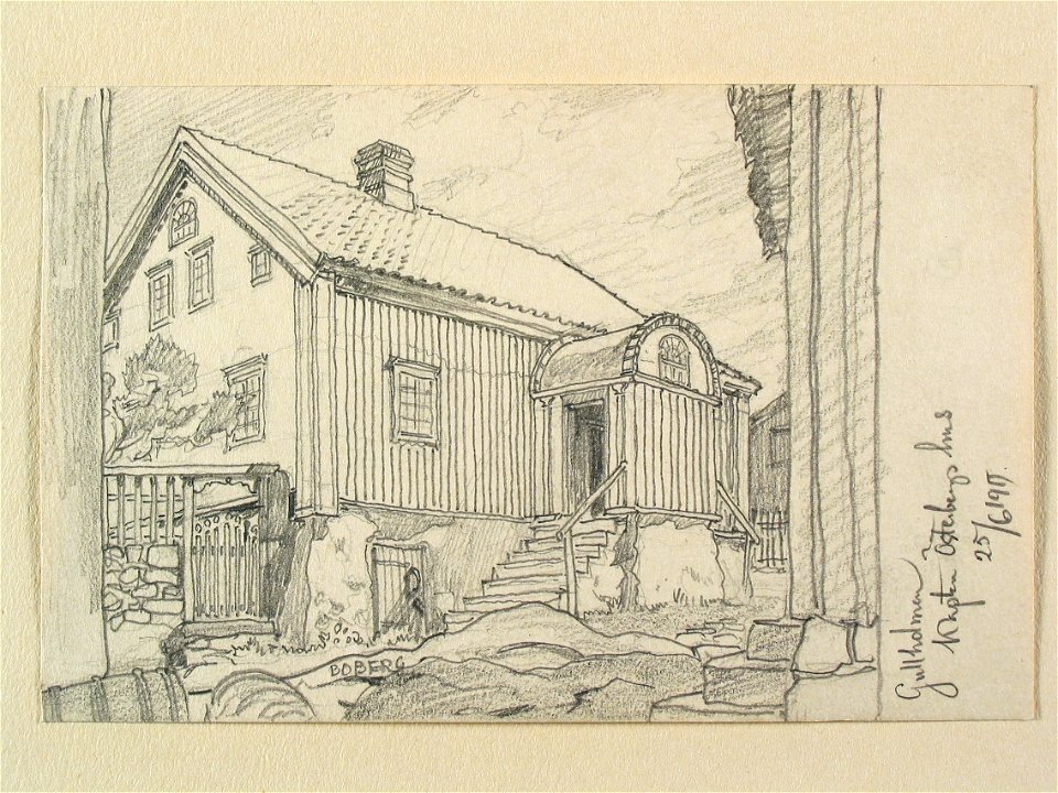 Bohuslän, Gullholmen. Kapten Österbergs hus. Teckning av Ferdinand Boberg - Nordiska museet - NMA.0087993