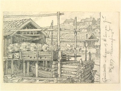 Bohuslän, Grundsund. Strandbodar med bryggor, sumpar och tinor för hummerfångst - Nordiska museet - NMA.0087985