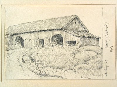 Bohuslän, Sörbygdens hd., Hede sn. Uthuslänga. Teckning av Ferdinand Boberg - Nordiska museet - NMA.0087970
