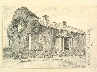 Bohuslän. Arbetarebostad vid Svineviks båtbyggeri . Teckning av Ferdinand Boberg - Nordiska museet - NMA.0088003
