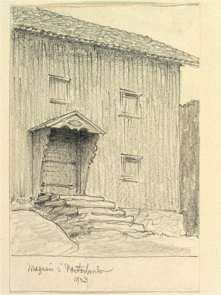 Bohuslän, Västerlanda. Magasin. Teckning av Ferdinand Boberg - Nordiska museet - NMA.0088010