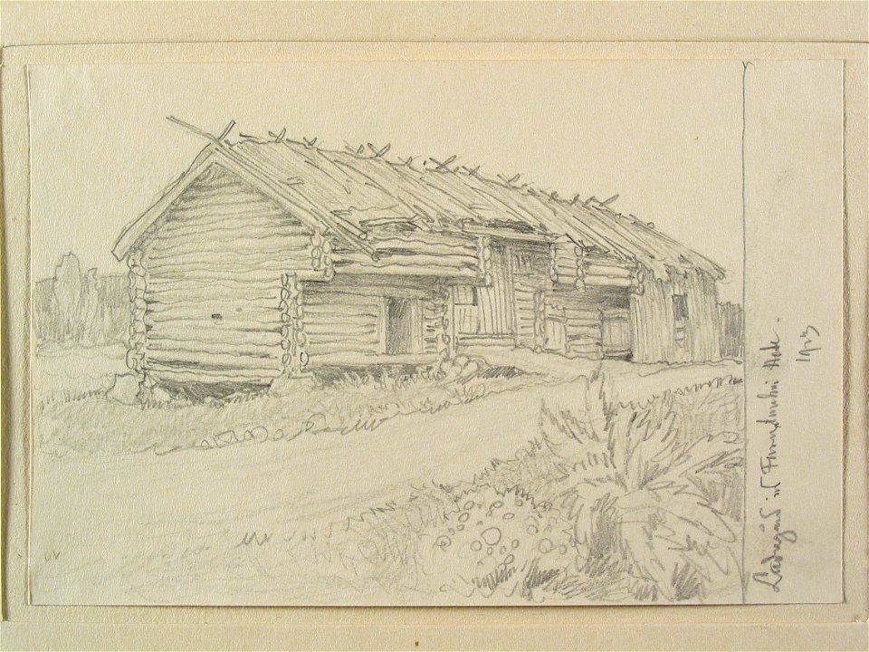 Bohuslän, Hede, Furulunden. Ladugård. Teckning av Ferdinand Boberg - Nordiska museet - NMA.0087971
