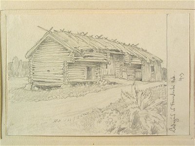 Bohuslän, Hede, Furulunden. Ladugård. Teckning av Ferdinand Boberg - Nordiska museet - NMA.0087971