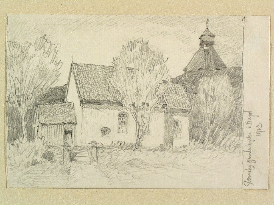 Bohuslän, Kville hd., Svenneby kyrka. Teckning av Ferdinand Boberg - Nordiska museet - NMA.0089526