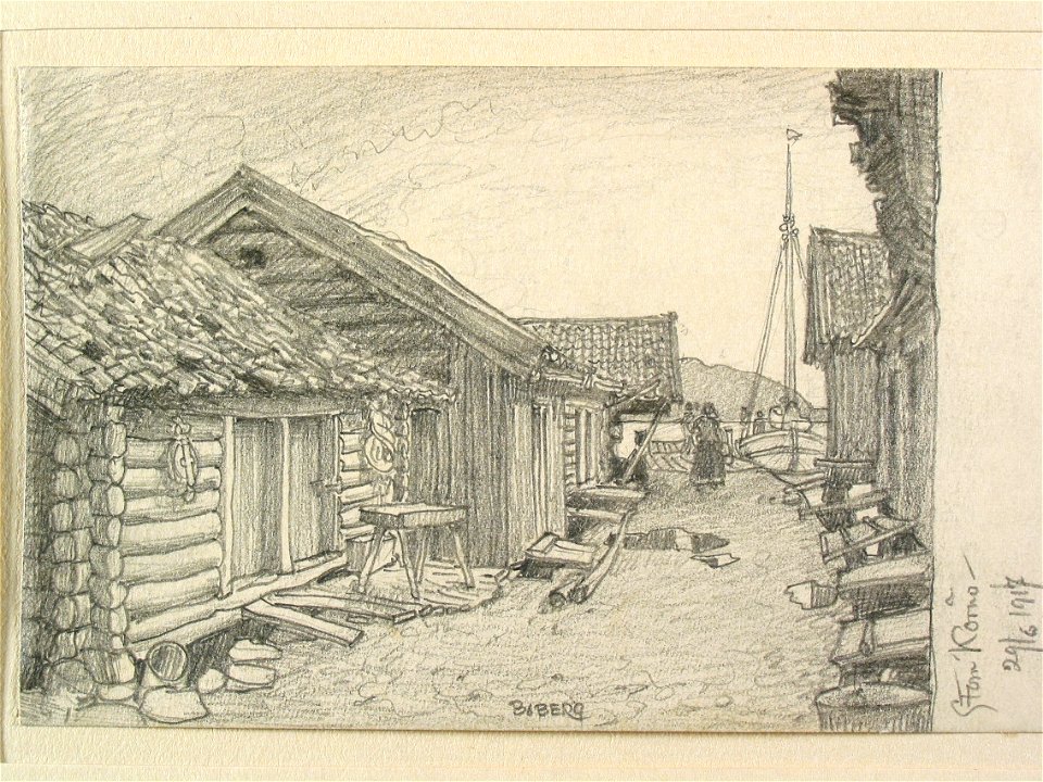 Bohuslän, Stora Kornö. Teckning av Ferdinand Boberg - Nordiska museet - NMA.0087976