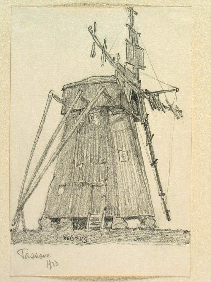 Bohuslän, Tossene. Väderkvarn. Teckning av Ferdinand Boberg - Nordiska museet - NMA.0088009