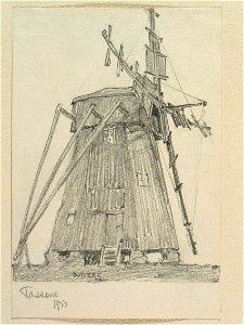 Bohuslän, Tossene. Väderkvarn. Teckning av Ferdinand Boberg - Nordiska museet - NMA.0088009