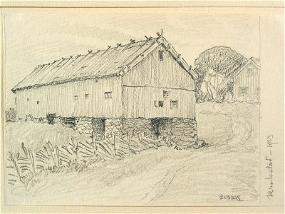 Bohuslän, Krokstad. Ladugård. Teckning av Ferdinand Boberg - Nordiska museet - NMA.0087973