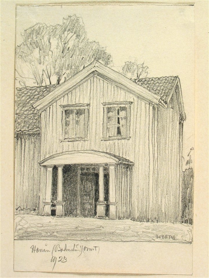 Bohuslän, Orust, Henån. Husfasad. Teckning av Ferdinand Boberg - Nordiska museet - NMA.0088004