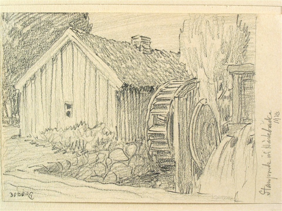 Bohuslän, Sörbygdens hd., Krokstads sn., Hässlebräcke, Stampvik. Teckning av Ferdinand Boberg - Nordiska museet - NMA.0087974