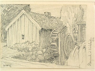 Bohuslän, Sörbygdens hd., Krokstads sn., Hässlebräcke, Stampvik. Teckning av Ferdinand Boberg - Nordiska museet - NMA.0087974