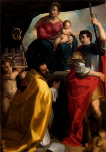 Carlo Bonone, , Kunsthistorisches Museum Wien, Gemäldegalerie - Maria mit dem Kind und den Hl. Maurelius und Georg - GG 349 - Kunsthistorisches Museum