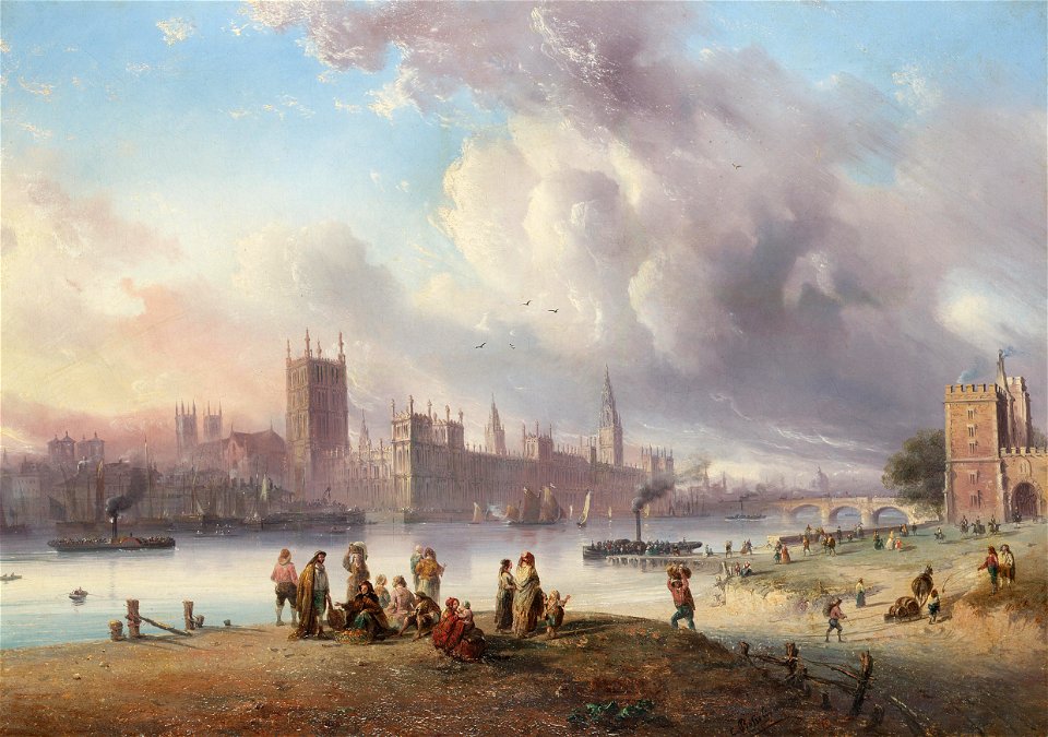 Carlo Bossoli - A view of Westminster Palace from Lambeth