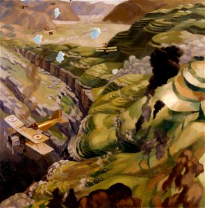 Carline, Sydney W - The Destruction of the Turkish Transport in the Gorge of the Wadi Fara, Palestine - Google Art Project. Free illustration for personal and commercial use.