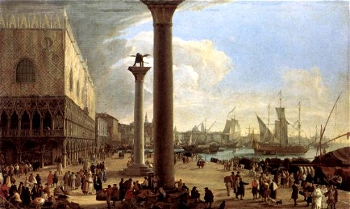 Luca Carlevarijs - The Wharf, Looking toward the Doge's Palace - WGA04227