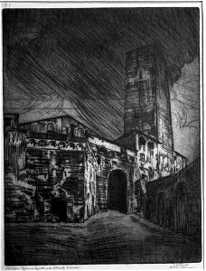 Carlo Cainelli – A San Gimignano (Una torre). Free illustration for personal and commercial use.