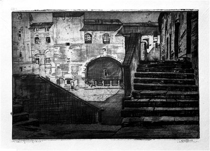 Carlo Cainelli – A San Gimignano (Veduta con gradinata). Free illustration for personal and commercial use.