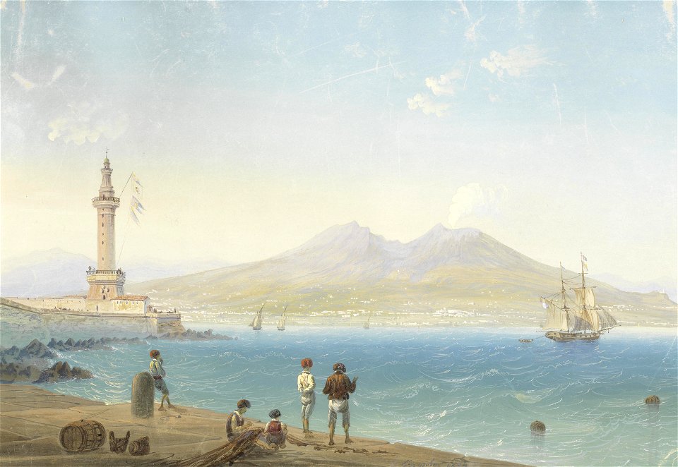 Carlo Bossoli - Il golfo di Napoli, con il Vesuvio in eruzione (1844)