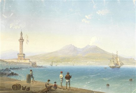Carlo Bossoli - Il golfo di Napoli, con il Vesuvio in eruzione (1844)
