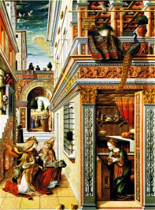 Carlo Crivelli Annunciation with St Emidius 1486 London. Free illustration for personal and commercial use.