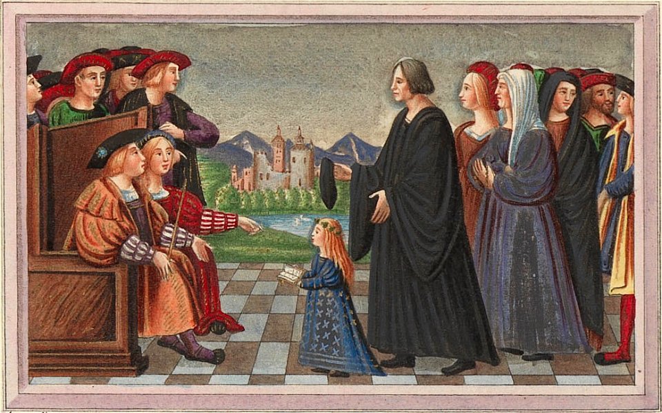 Carlo III of Savoy and Beatrice of Portugal receiving an offer
