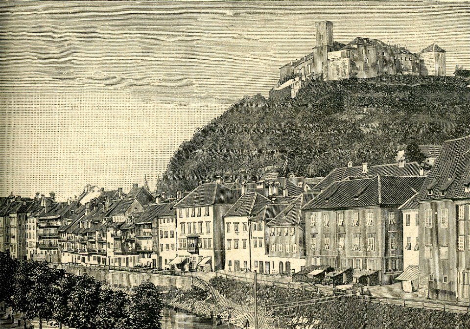 Carniola castello di Lubiana visto dalla riva di Leybach