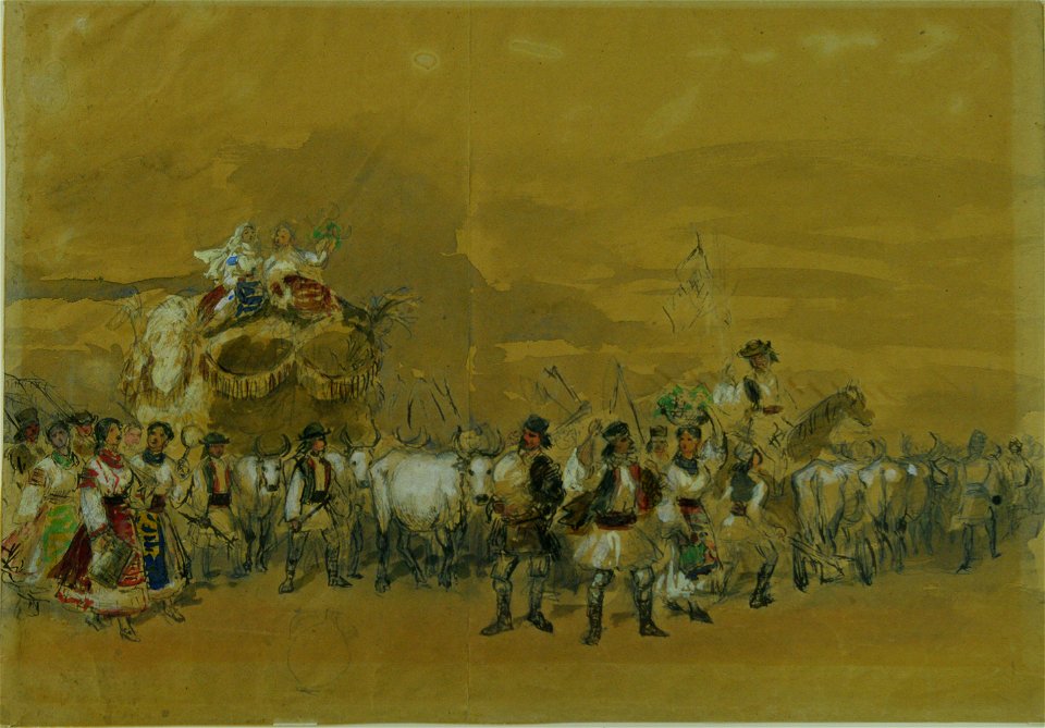 Carol Popp de Szathmari - Schiţă după carul alegoric al Agriculturii din cortegiul încoronării, 10 mai 1881