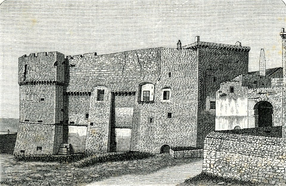 Carovigno castello con torrione a mandorla xilografia di Barberis