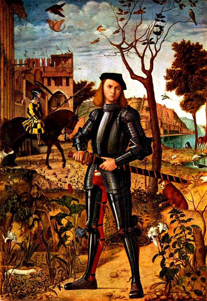 Carpaccio - Young knight in a landscape - unrestored