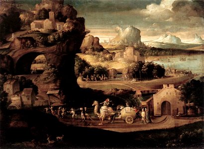 Carpi, Girolamo da - Landscape with Magicians - c. 1525. Free illustration for personal and commercial use.