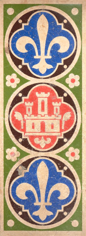 Carreau de pavement à motif de château de Castille et de fleurs de lys (bgw19 0118)