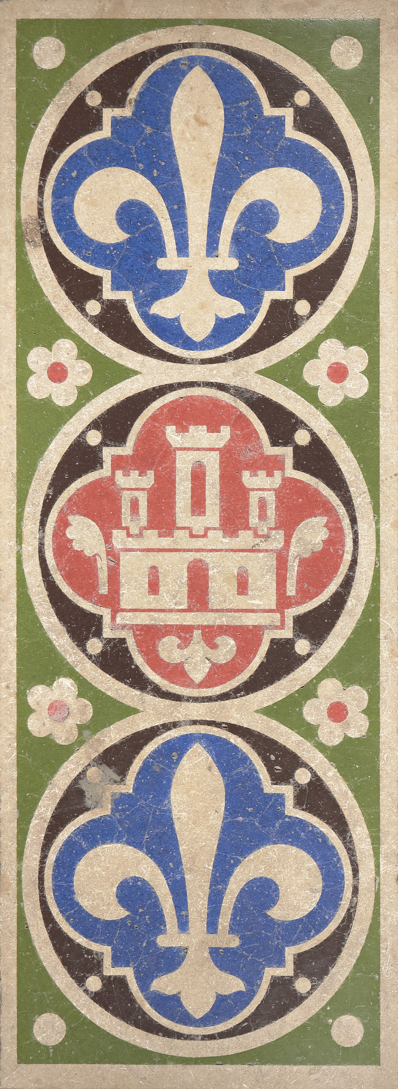 Carreau de pavement à motif de château de Castille et de fleurs de lys (bgw19 0118)