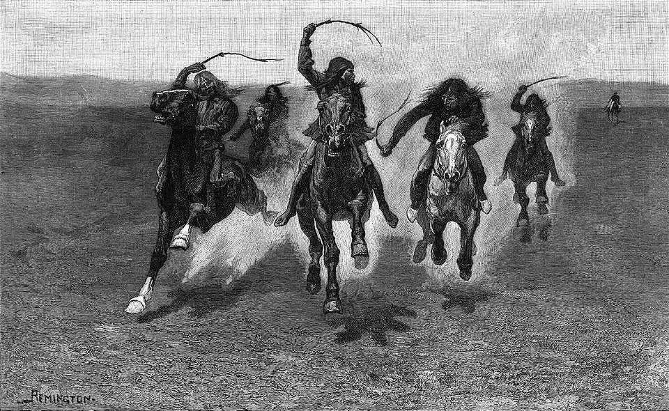 Carrera de caballos indios llegando a la meta, de Remington