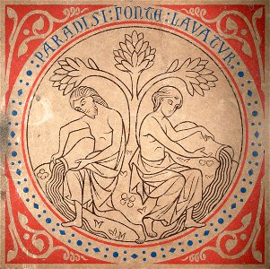 Carreau de pavement représentant deux des fleuves du Paradis (bgw19 0107)