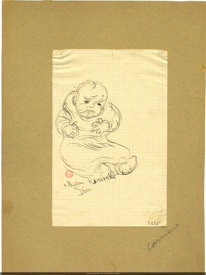 Carrière - Croquis à la plume d'Eugène Carrière représentant un nourrisson et dédicacé à Madame Kossowka, NUM AUOR MF03 C008 (002226)