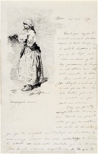 Carta con dibujo de compagnola romana - Rafael Romero de Torres