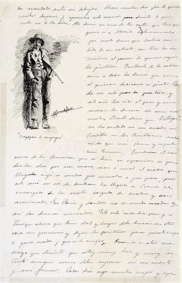 Carta con dibujo de ragazino di Campagna - Rafael Romero de Torres