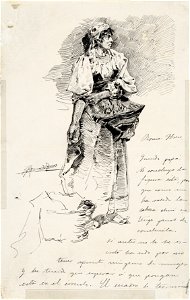 Carta con dibujo de campesina italiana - Rafael Romero de Torres