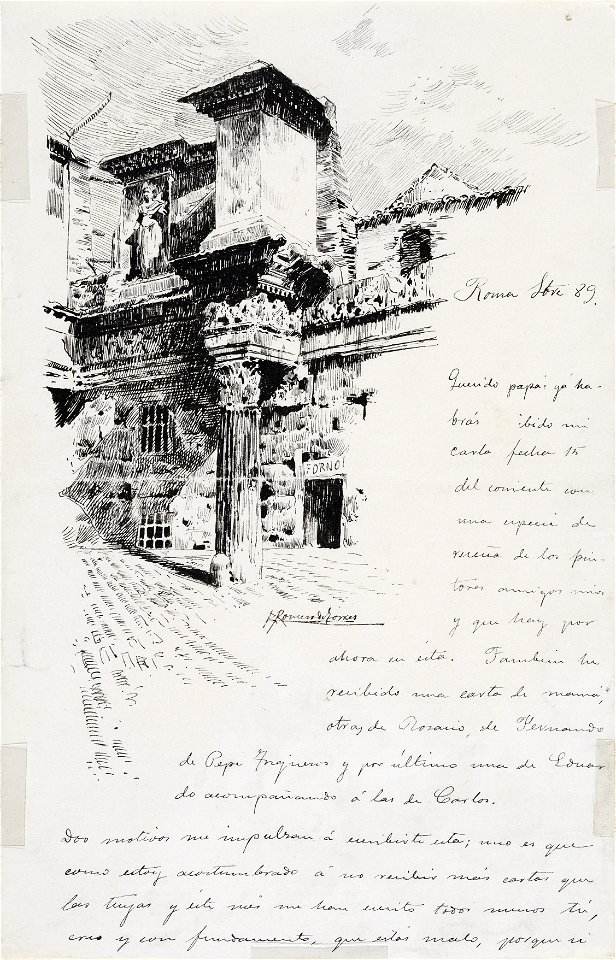 Carta con dibujo de pórtico romano - Rafael Romero de Torres