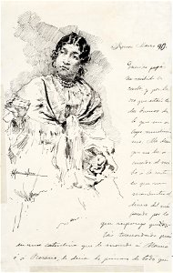 Carta con dibujo de campesina con mantón y cartas - Rafael Romero de Torres
