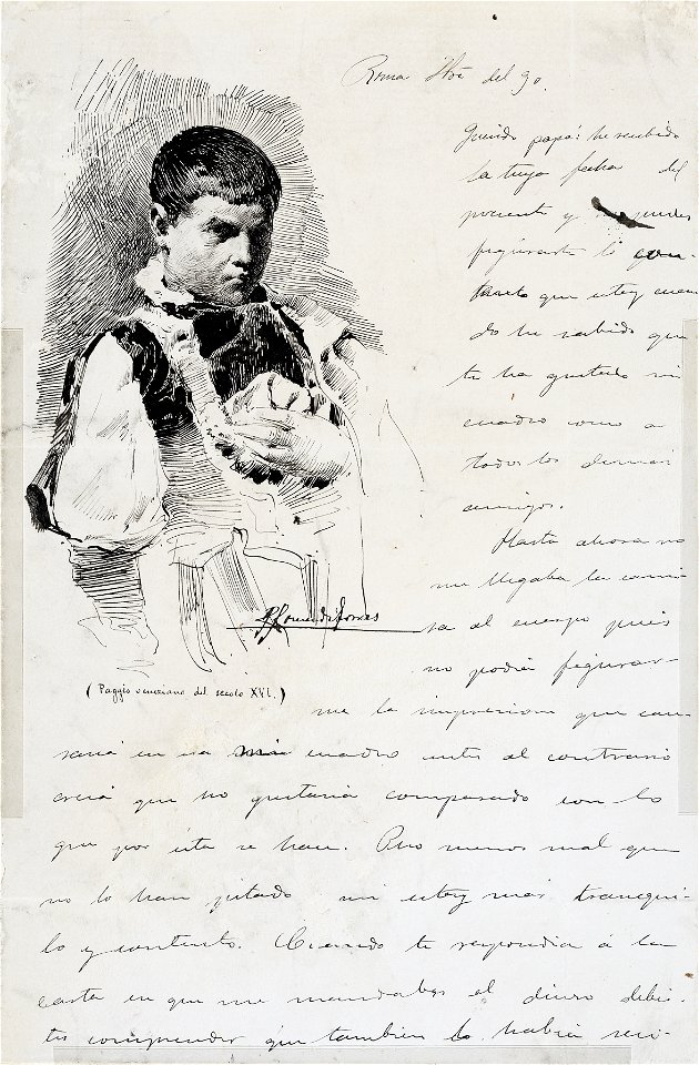 Carta con dibujo de Paggio veneziano del secolo XVI - Rafael Romero de Torres