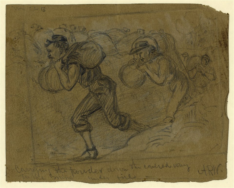 Carrying the powder down the covered way to the mine under fire LCCN2004660104